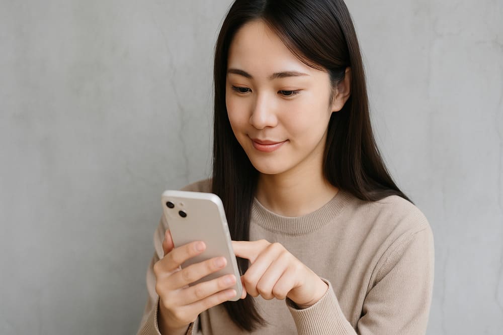 スマホで探し物をする女性