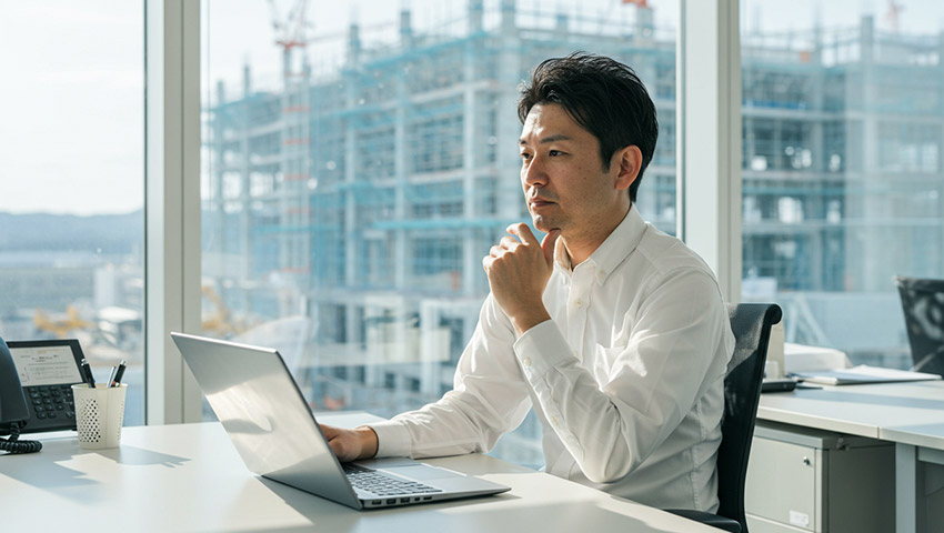 考える建設業の男性