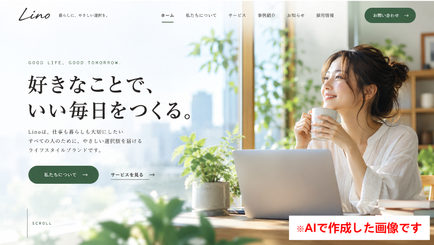 AIで作ったホームページのファーストビュー